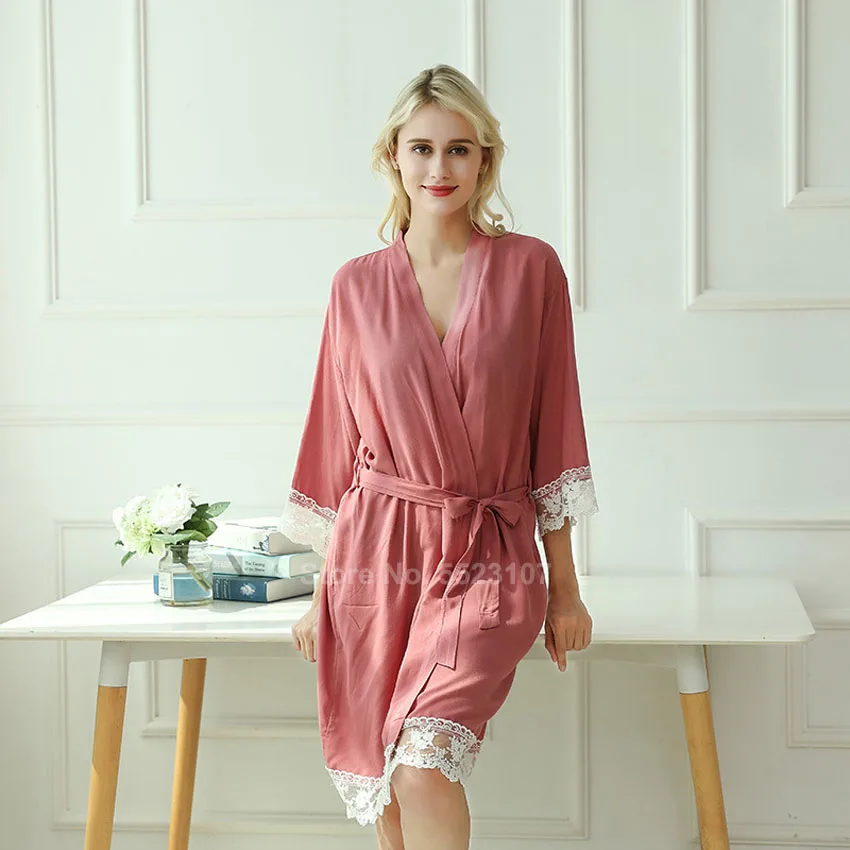Пижама женская из мягкого хлопка пикантный кружевной халат на шнуровке