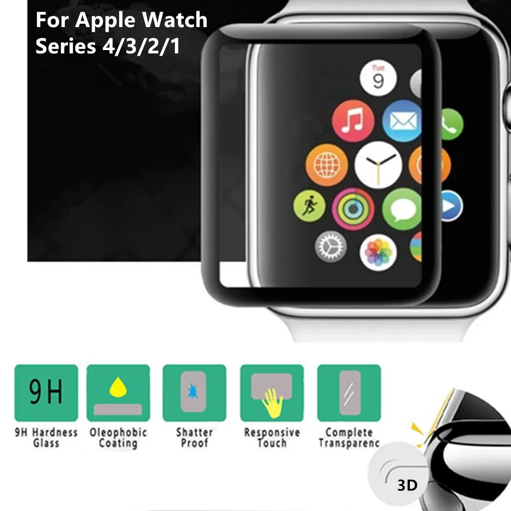 Закаленное 3d стекло с полным покрытием для Apple Watch 40 мм 44 Series 4 Защита экрана 38 42