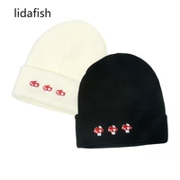lidafish new beanies knitted cute embroidery mushroom beanie caps girls autumn winter hats for women