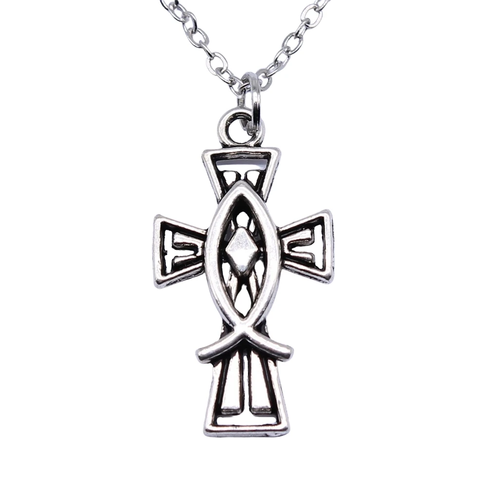 

Женское Ожерелье с крестом Иисуса и рыбы, 14 х26 мм