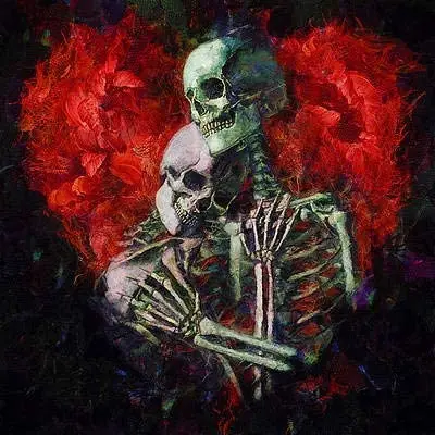 

Home Decor Painting on Canvas Wall Art, Gothic Romance Art Love Between Skulls