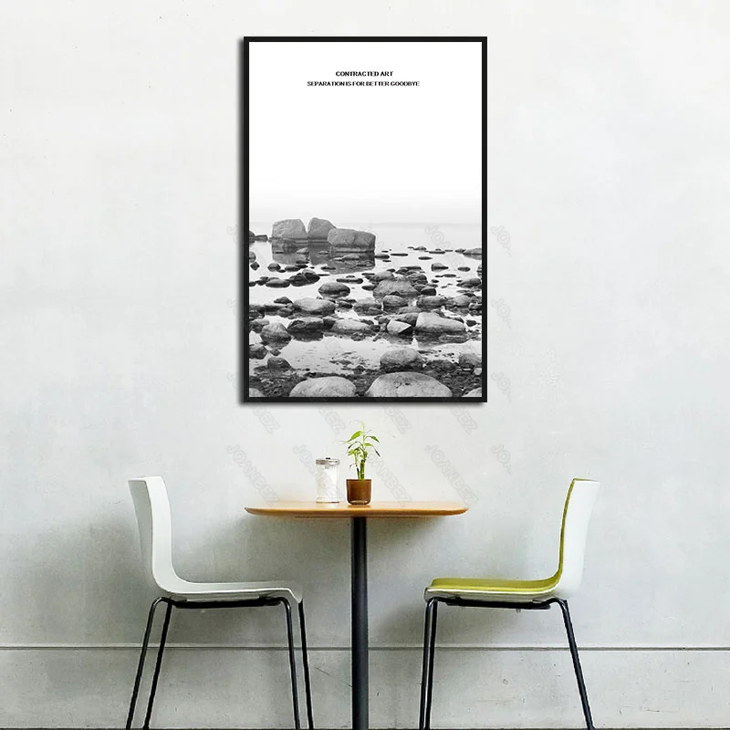 

European style black and white sketch lake deposited stone scene on white background living room decoration poster wallpaper