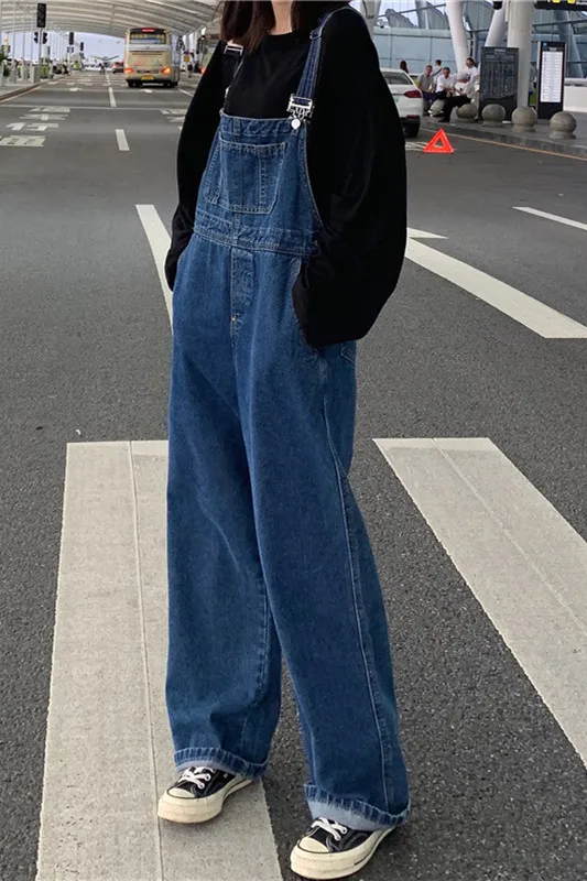 

South Korean loose salt Wide Leg Denim suspenders in spring and summer of 2021 baggy jeans