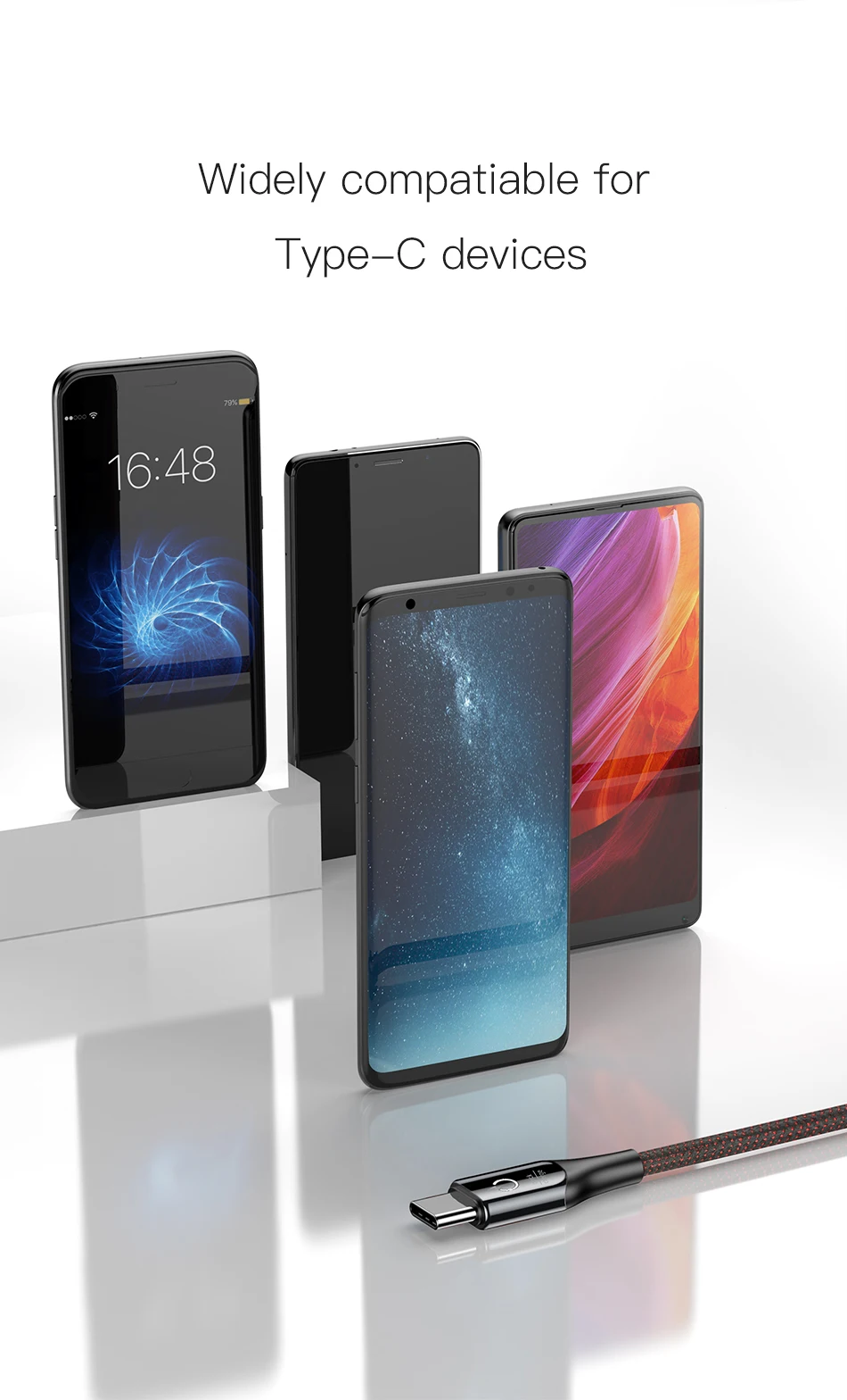 Baseus Led light usb type c кабель 3A Быстрая зарядка данных для samsung s8 s9 huawei oneplus 6 5 xiaomi note 7 зарядный кабель Android