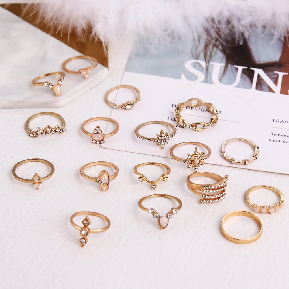 17 шт./компл. модное винтажное кольцо на палец средней длины с короной