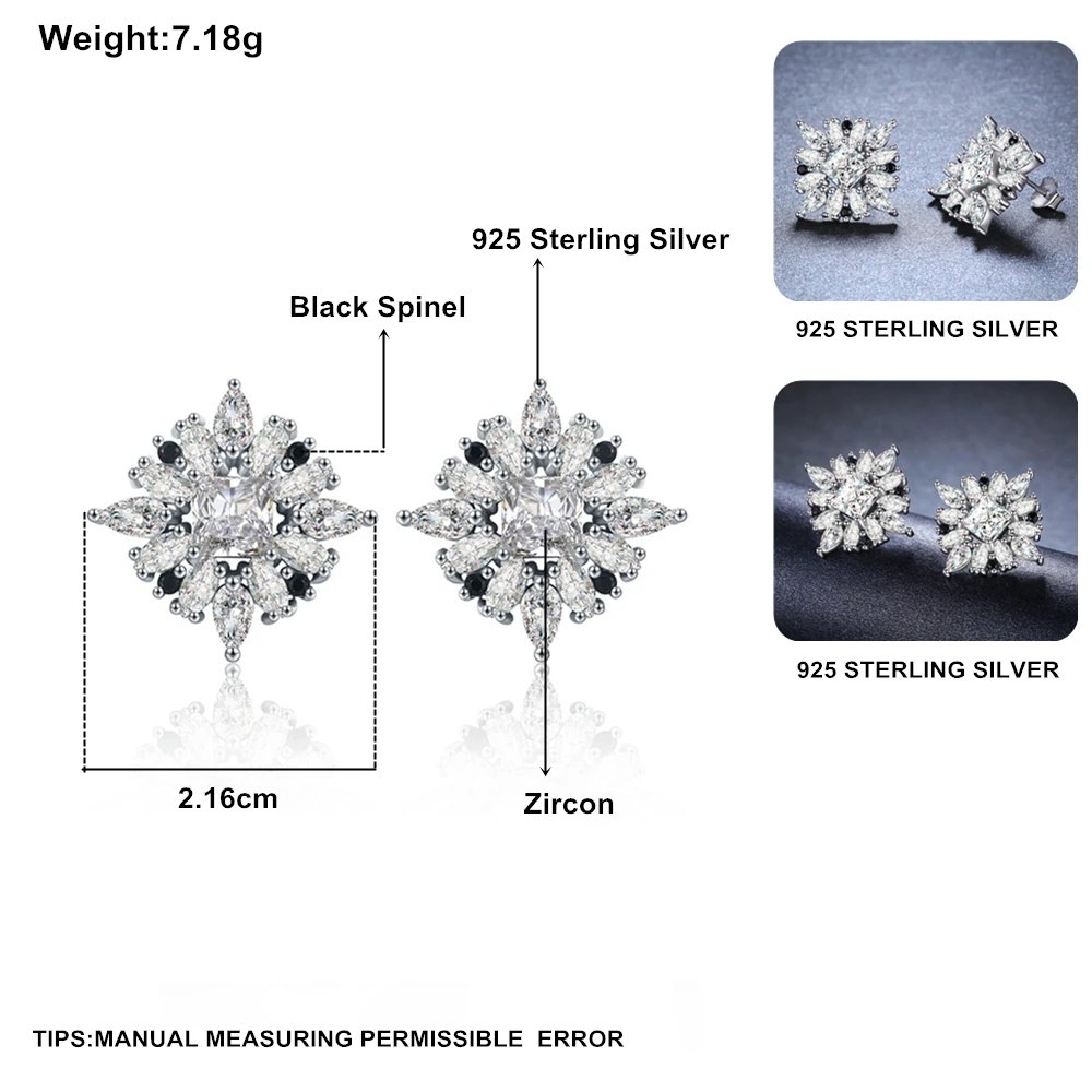 SODROV свадебные серьги гвоздики для женщин из подлинного серебра 925 пробы