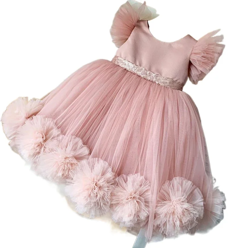 Сделанный на заказ розовое платье без рукавов для девочки с цветами платья мамы и