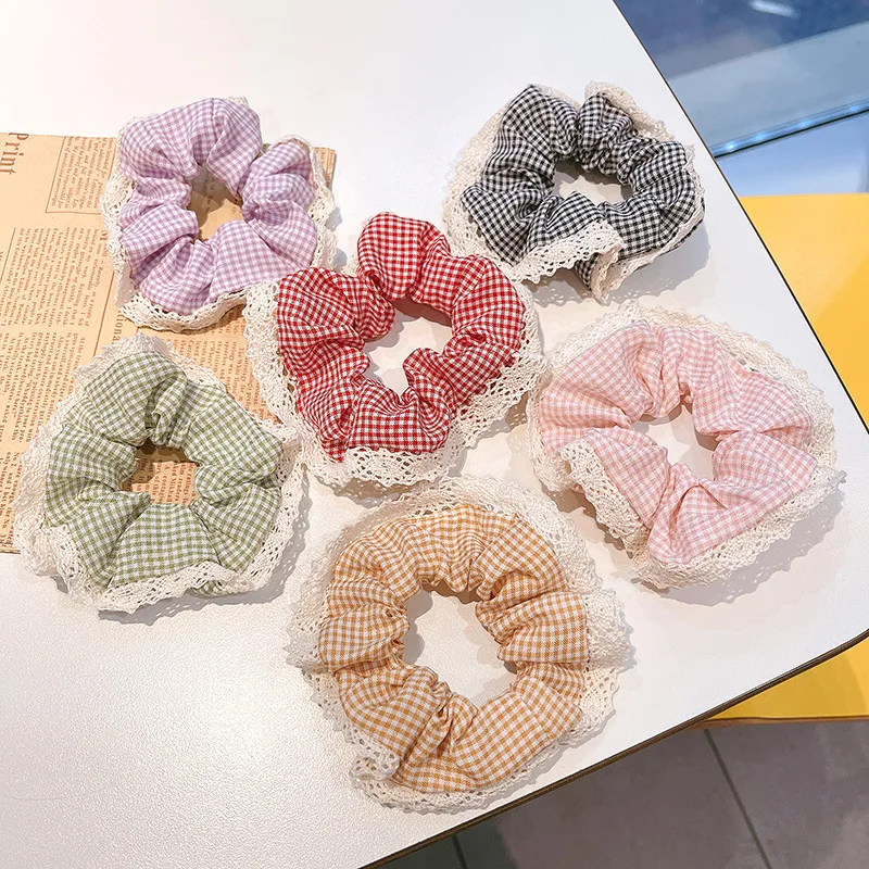 

Новинка кружевное кольцо для большого кишечника Корейская версия маленькой Феи свежие женские резинки для волос в клетку Ленточные резинк...