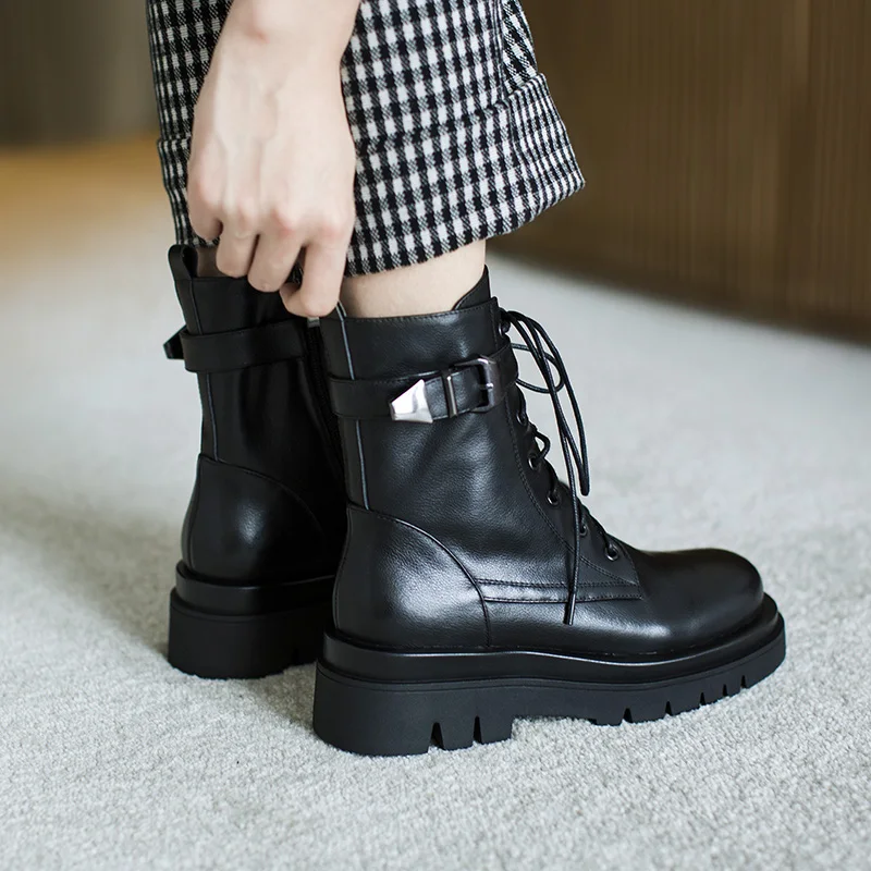 

Genuine cowhide Martin boots women's thick bottom 2020 autumn British style round toe zipper ankle boots women