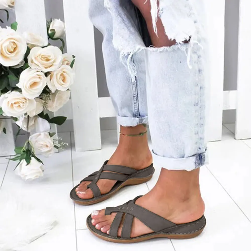 

Orthopedic Soft PU Leather Open Toe Non Slip Summer Beach Flat Heel Shoes Casual Ladies Travel Foot Correction Women Sandals