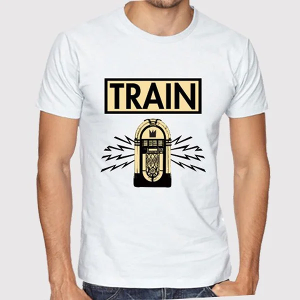

New Train Rock Band Logo Men'S White T-Shirt Men T Shirt Cheap Sale 100 % Cotton Cool Summer Tees