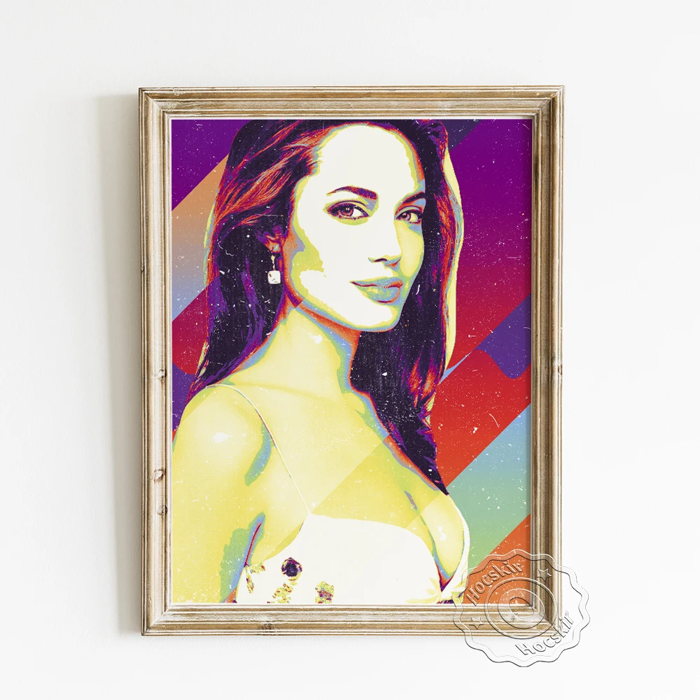 

Hot Movie Actress Angelina Jolie Art Prints Poster, Sexy Star Colourful Canvas Painting, Vintage Chic Fans Collection Home Decor