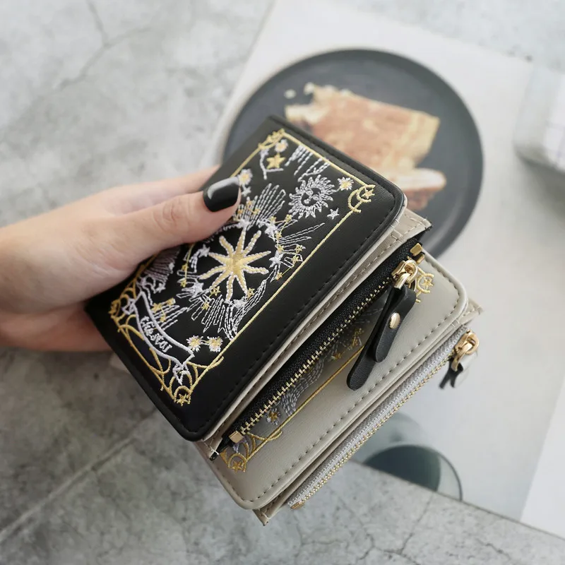 Pu Zipper Thread Short Womens Wallets And Purses Women Purse Small Wallet Designer Embroidery American Style New Fashion | Багаж и сумки