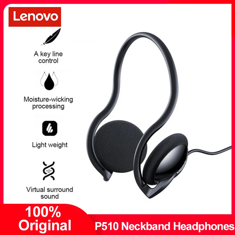 

Проводные наушники Lenovo P510 для ПК, 3,5 мм, повязка на голову, Наушники Hi-Fi, стерео, верхняя гарнитура с микрофоном и аудиокабелем