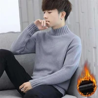 2019 autumn casual mens sweater half collar neck solid slim fit knittwear mens sweaters pullovers thick warm