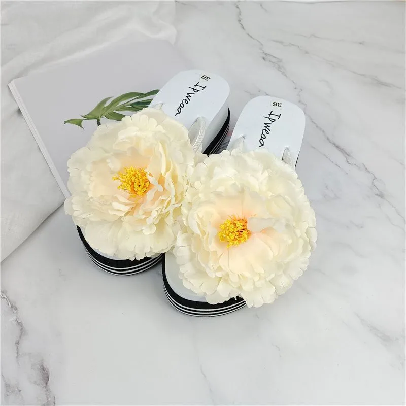 COOTELILI 2021 New Fashion Woman Slippers Flip Flops Summer Shoes 6cm Heel Shoes For Women Flats Flower Basic Size 36-40