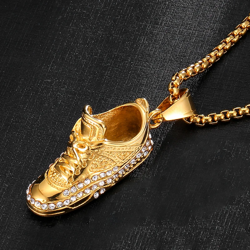 US7 Bling туфли со стразами в форме кулона & ожерелья Золото Цвет 316L из нержавеющей