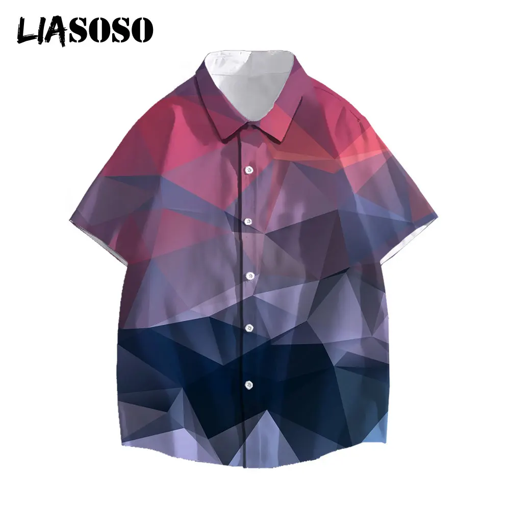 

LIASOSO New Men's Shirts Women Men Hawaiian Casual Shirts Geometry Three-Dimensional Graphic 3D Printed Short-Sleeve Tops
