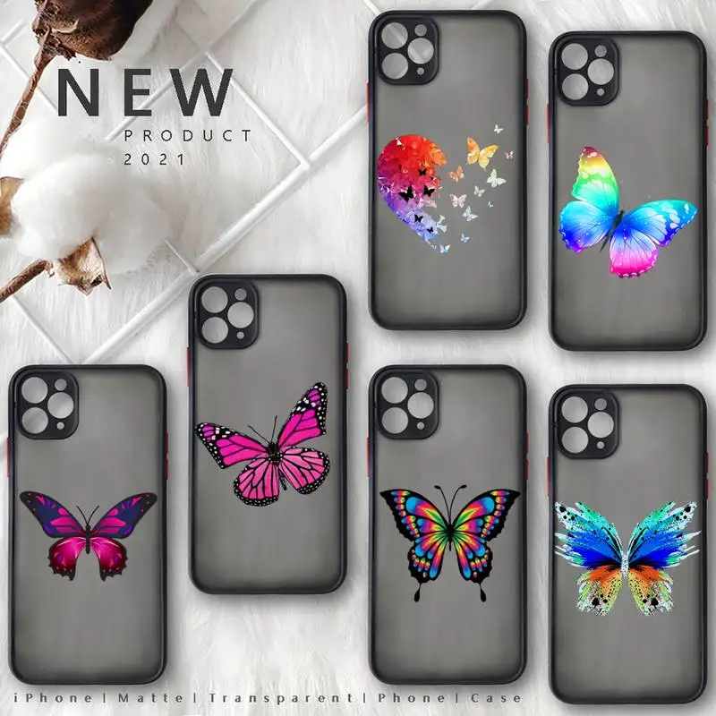 

Colorful butterflies Phone Case Matte Transparent for iphone 11 12 pro mini XS XR X max 7 8 plus TPU Mobile bags coque shell