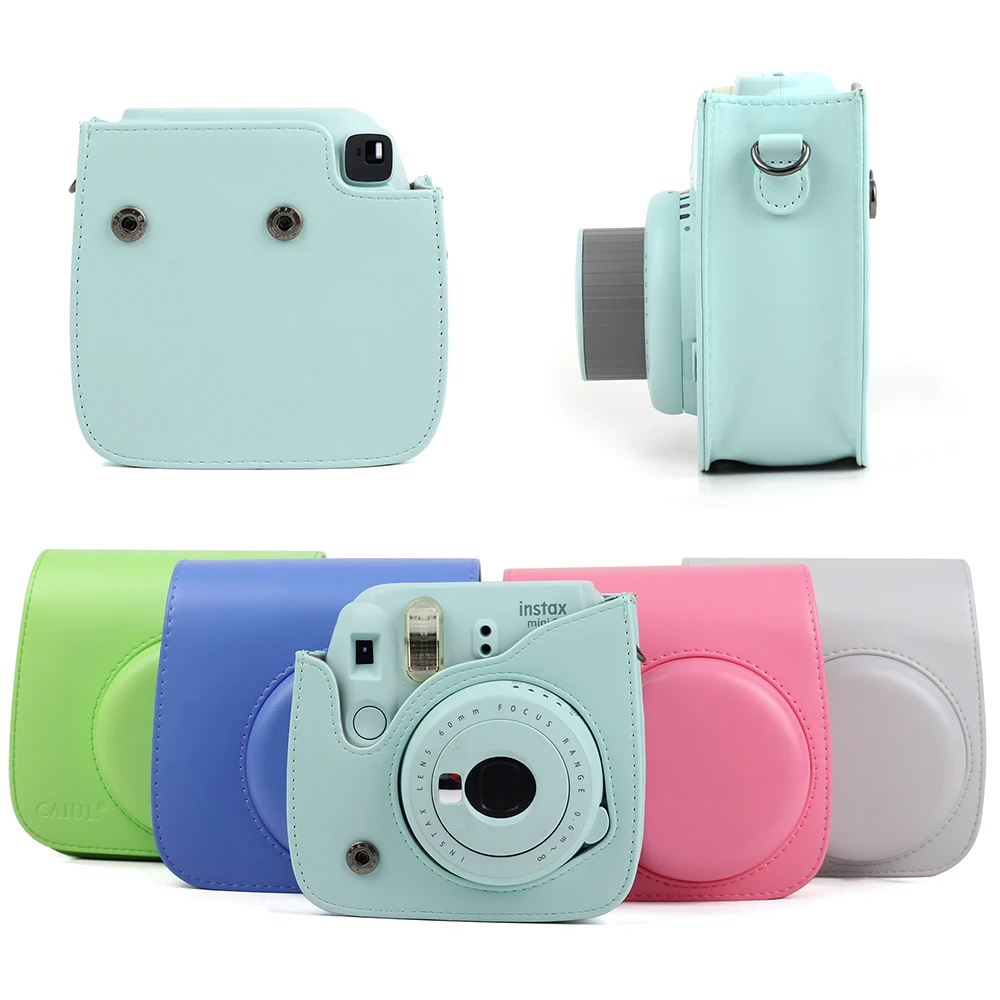 

ZK40 Mini Camera Leather case For Fujifilm Instax Mini 8 9 Camera PU Color Bag with Shoulder Strap Transparent Crystal Cover