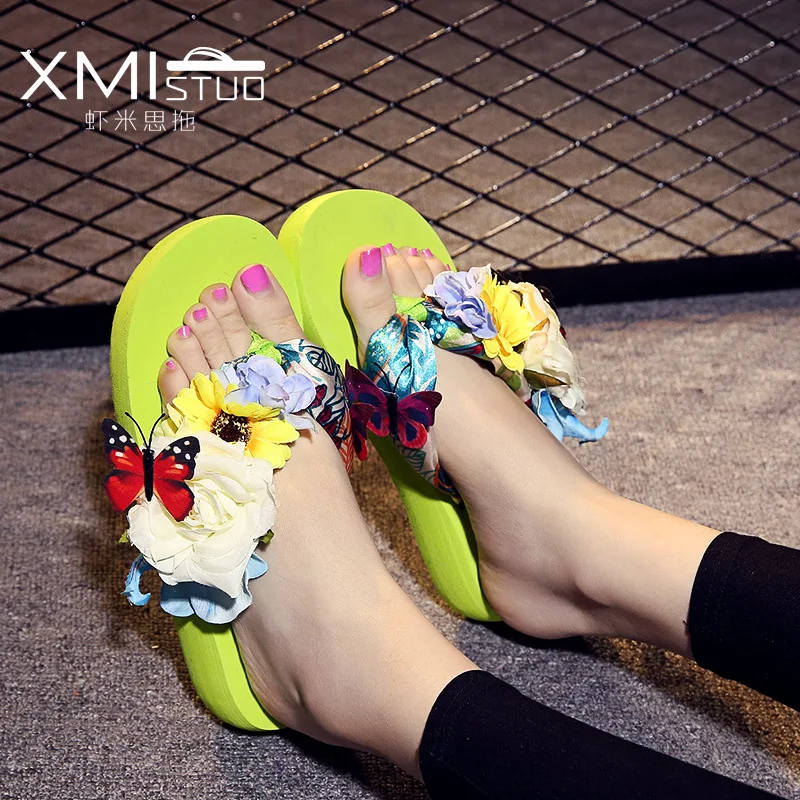 XMISTUO Pansy/Вьетнамки Женская летняя пляжная обувь Милые Нескользящие тапочки на