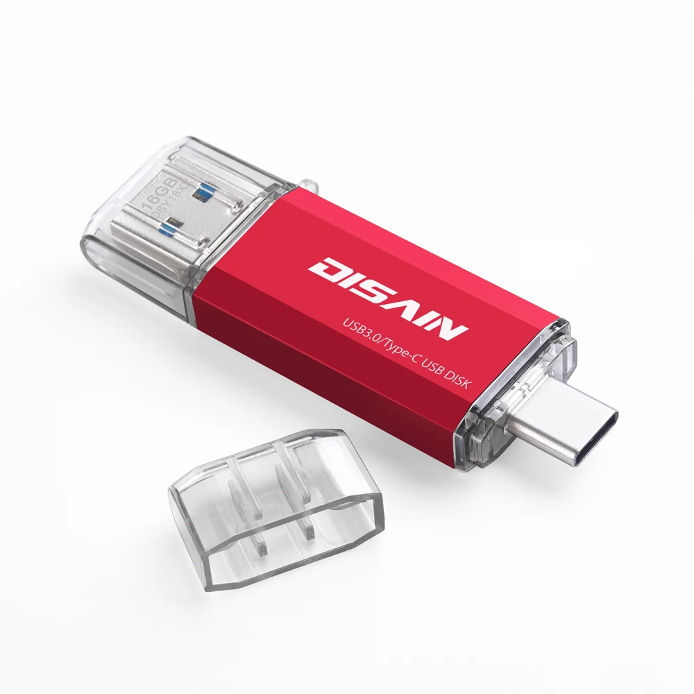 Красный USB C двойной флэш-накопитель, DISAIN Тип C внешняя карта памяти USB 3,0 накопитель для Android, ПК, смартфона, Macbook pendrive - Цвет: Красный