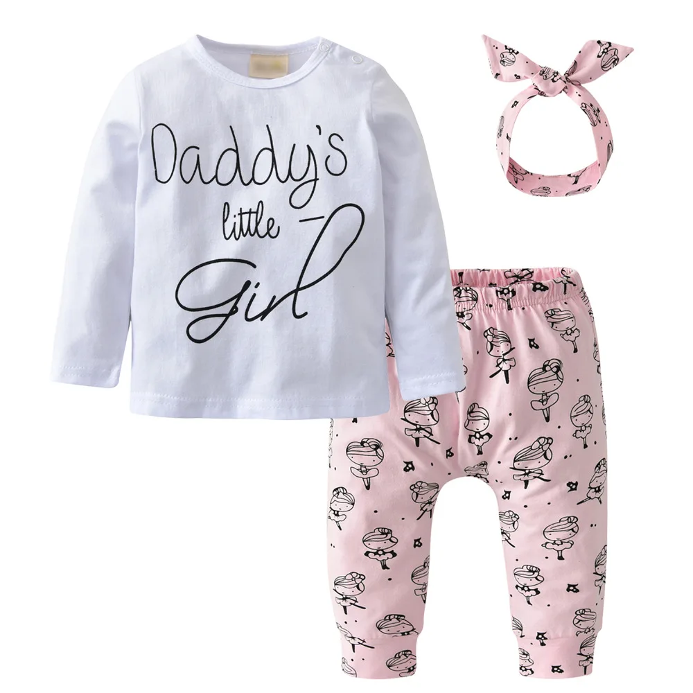 Одежда для малышей новорожденных девочек топы маленьких с надписью Daddy's + штаны