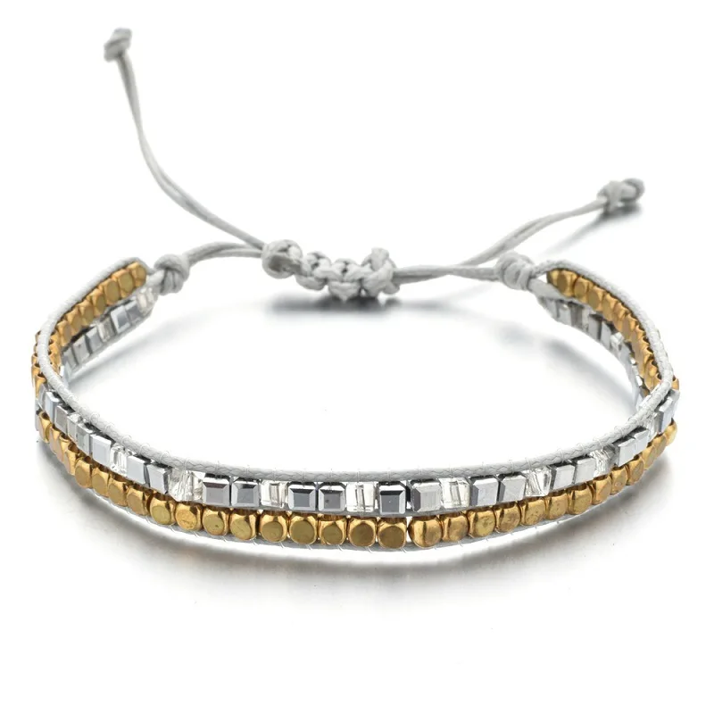 

Rice Bead Braided Bracelets Double Row Stained Glass Bohemian Jewelry Colored Wax String Knotted Friendship Bracelet Best