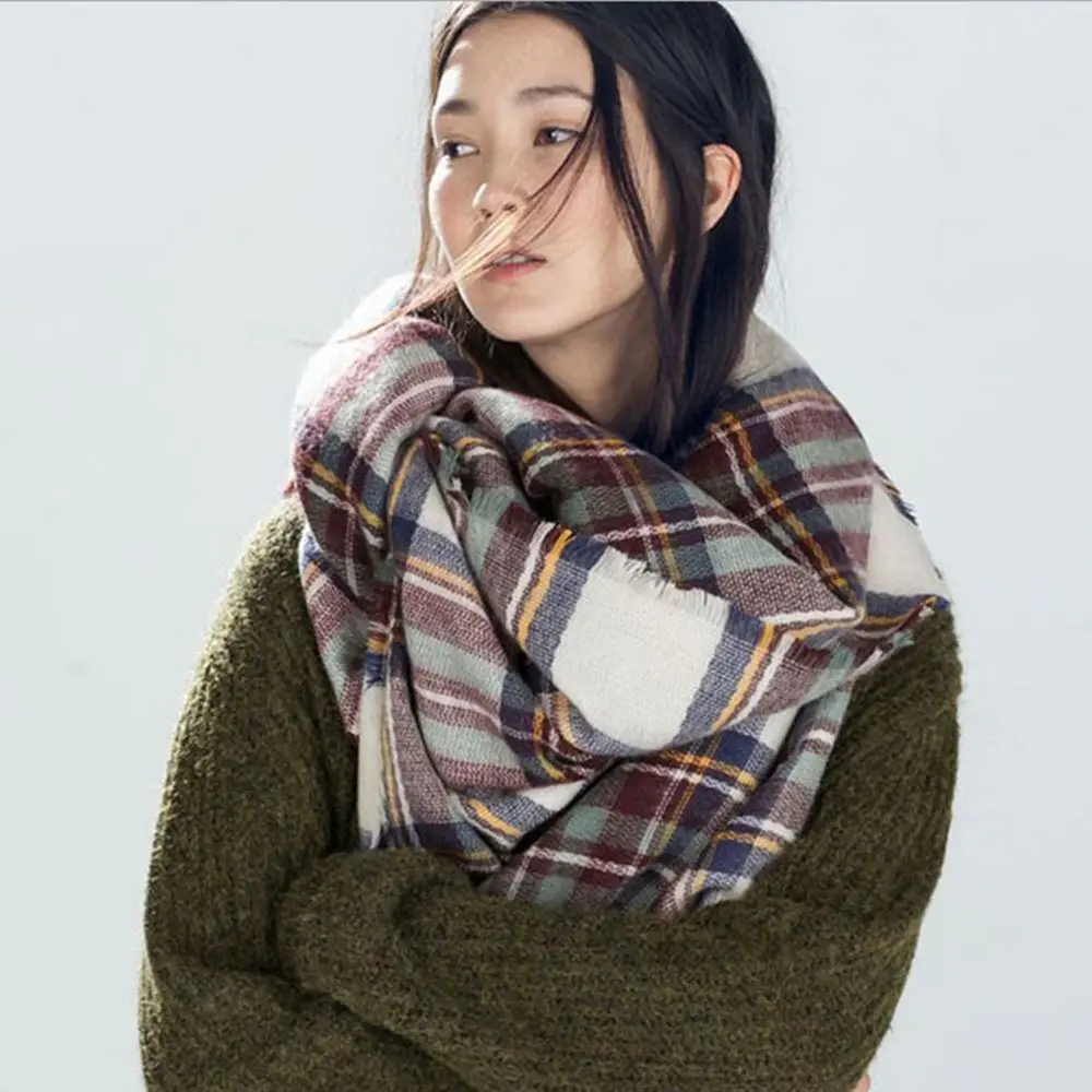 Новый осенний и зимний популярный кашемировый толстый клетчатый женский шарф