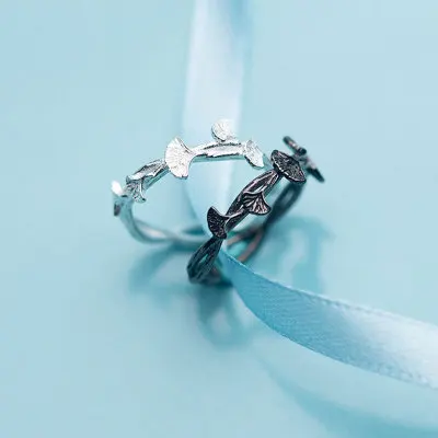

2021 New Trendy Silver Plated Apricot Leaves Opening Rings For Women Simple Korean Daily Wear Party Jewelry Gift Resizable Ring
