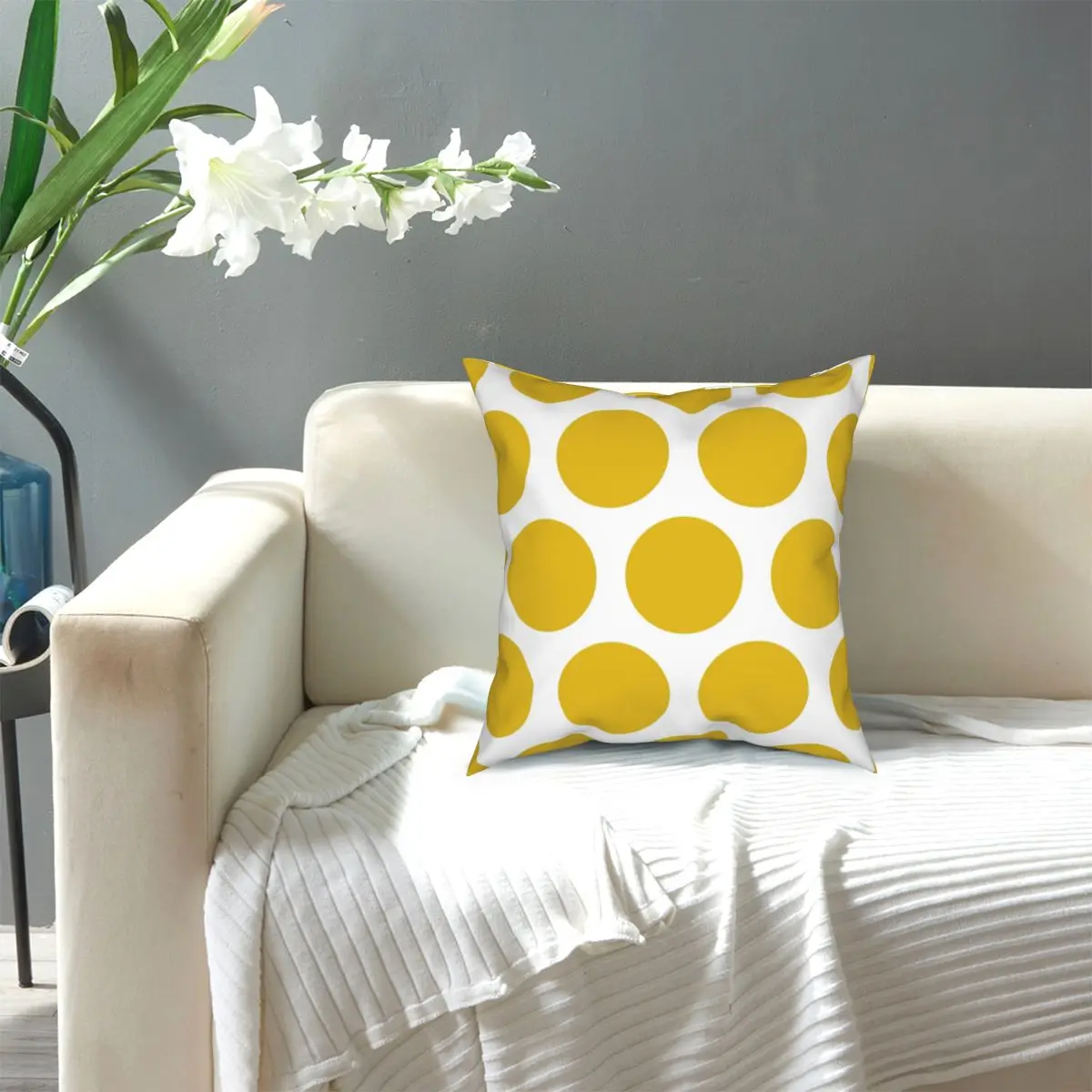 

Mustard Yellow Large Polka Dots Pillowcase Soft Polyester Cushion Cover Decorations Pillow Case Cover Home Zipper 45*45cm