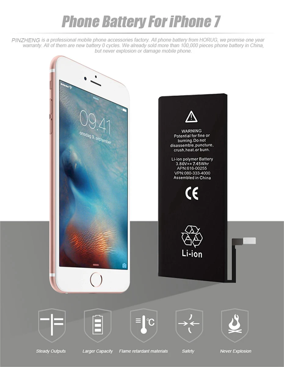 Новинка PINZHENG аккумулятор мобильного телефона для iPhone 7 6 5 5S 6S Наклейка емкости батареи Замена аккумулятора телефона