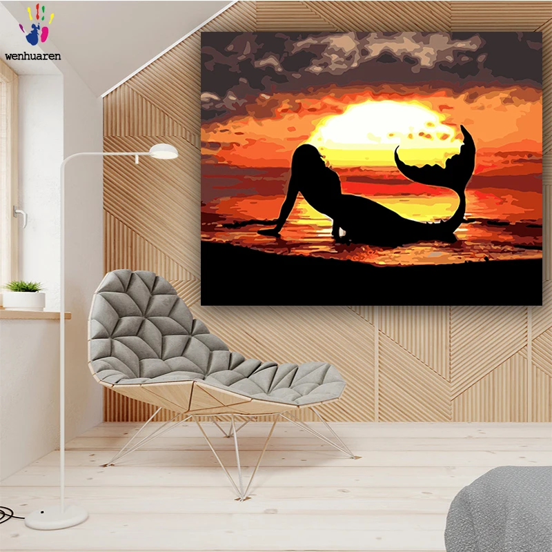 DIY картинки для раскраски по номерам с colorsMermaid смотреть закат картина Рисование в