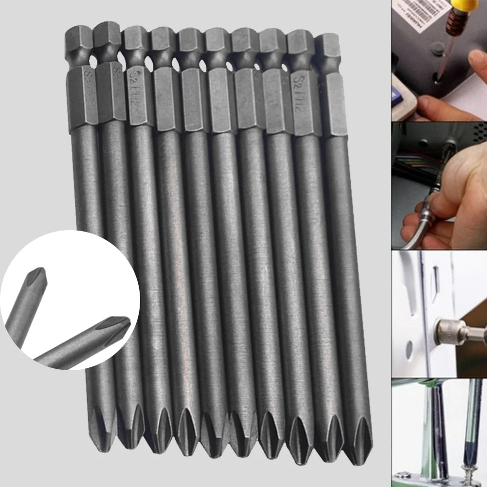 10 шт. 100 мм PH2 Магнитная длинная Шестигранная головка отвертка бита S2 дрель