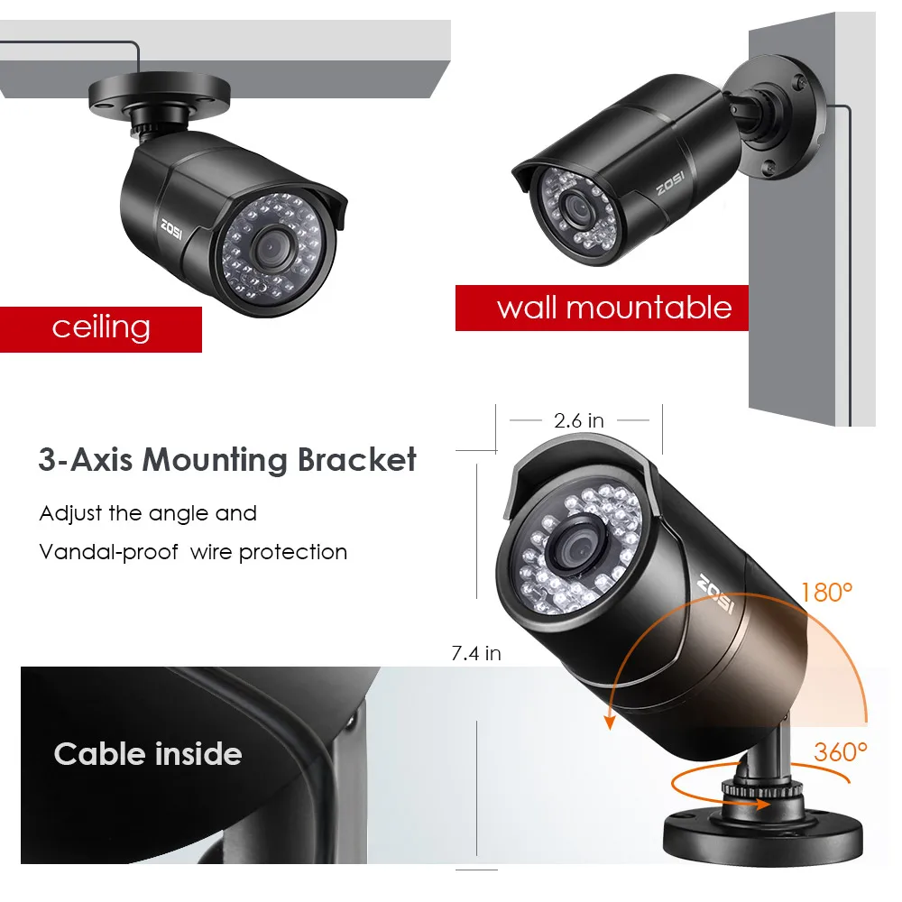 ZOSI 960H 1080P CVBS AHD TVI CVI цветной cmos-датчик цилиндрическая CCTV видео аналоговая Мини домашняя камера безопасности водонепроницаемая для DVR системы
