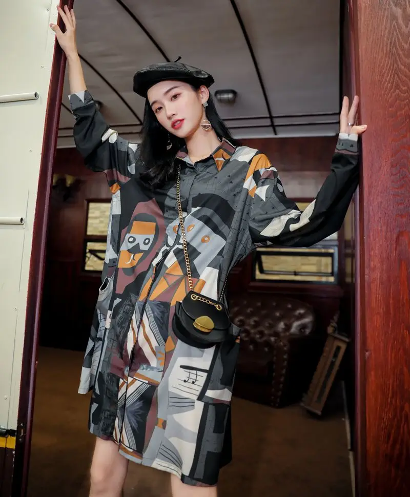 Дизайнерское платье рубашка CHEERART женское свободное большого размера с цветными