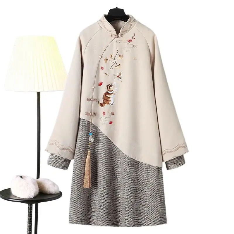 

Платье женское весеннее в традиционном китайском стиле, ханьфу, Ципао, улучшенный Вышитый Костюм Тан, свитшот с капюшоном, платья