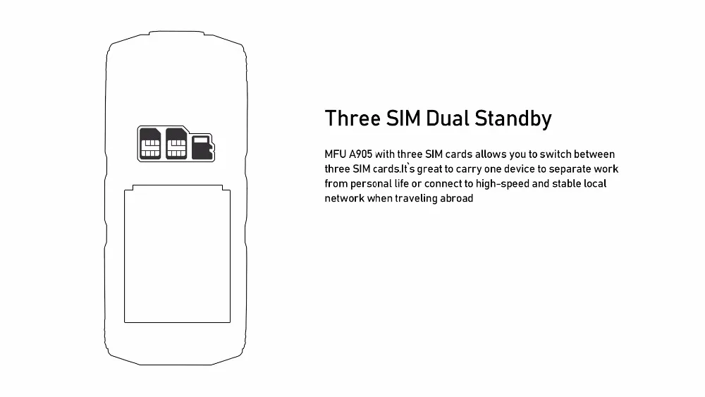 MFU A905 3," IP68 мобильный телефон Tri SIM карта 4000 мАч длинный режим ожидания беспроводной fm фонарь банк питания большой объем сотовых телефонов