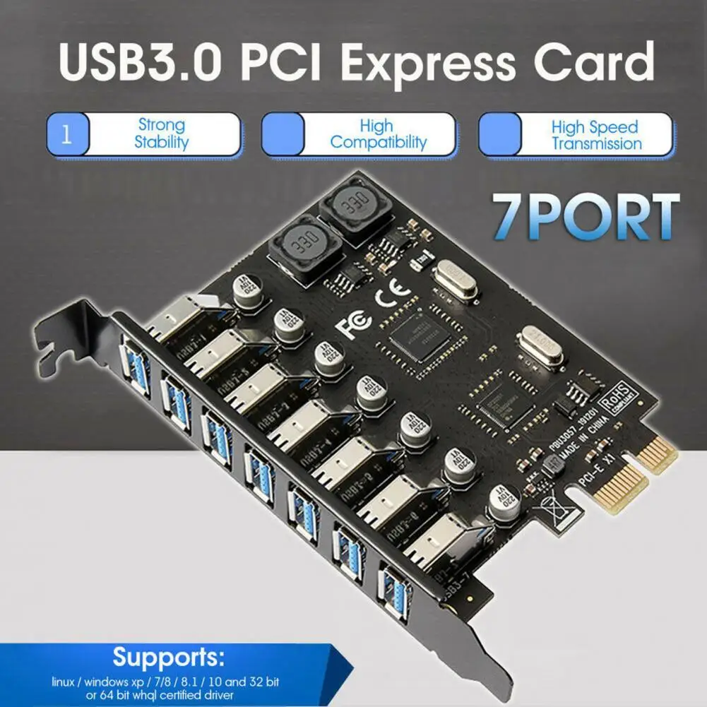 

Высокоскоростная Трансмиссия 7-портовая USB3.0 PCI-E Плата расширения внешний контроллер концентратор адаптер для Windows XP/7/8/8.1/10