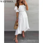 Женский элегантный комплект WEPBEL с юбкой, привлекательный короткий топ с открытыми плечами и оборками и длинная юбка с высокой талией и разрезом, комплект из двух предметов