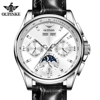 2021 new products oupinke mens mechanical watch moon phase sapphire multifunctional automatic watch leather bracelet watch