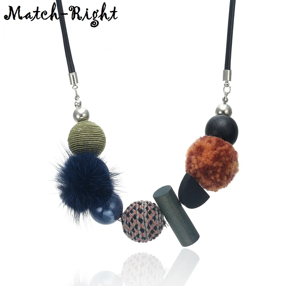 Женское массивное ожерелье из помпонов ожерелья и подвески с деревянными