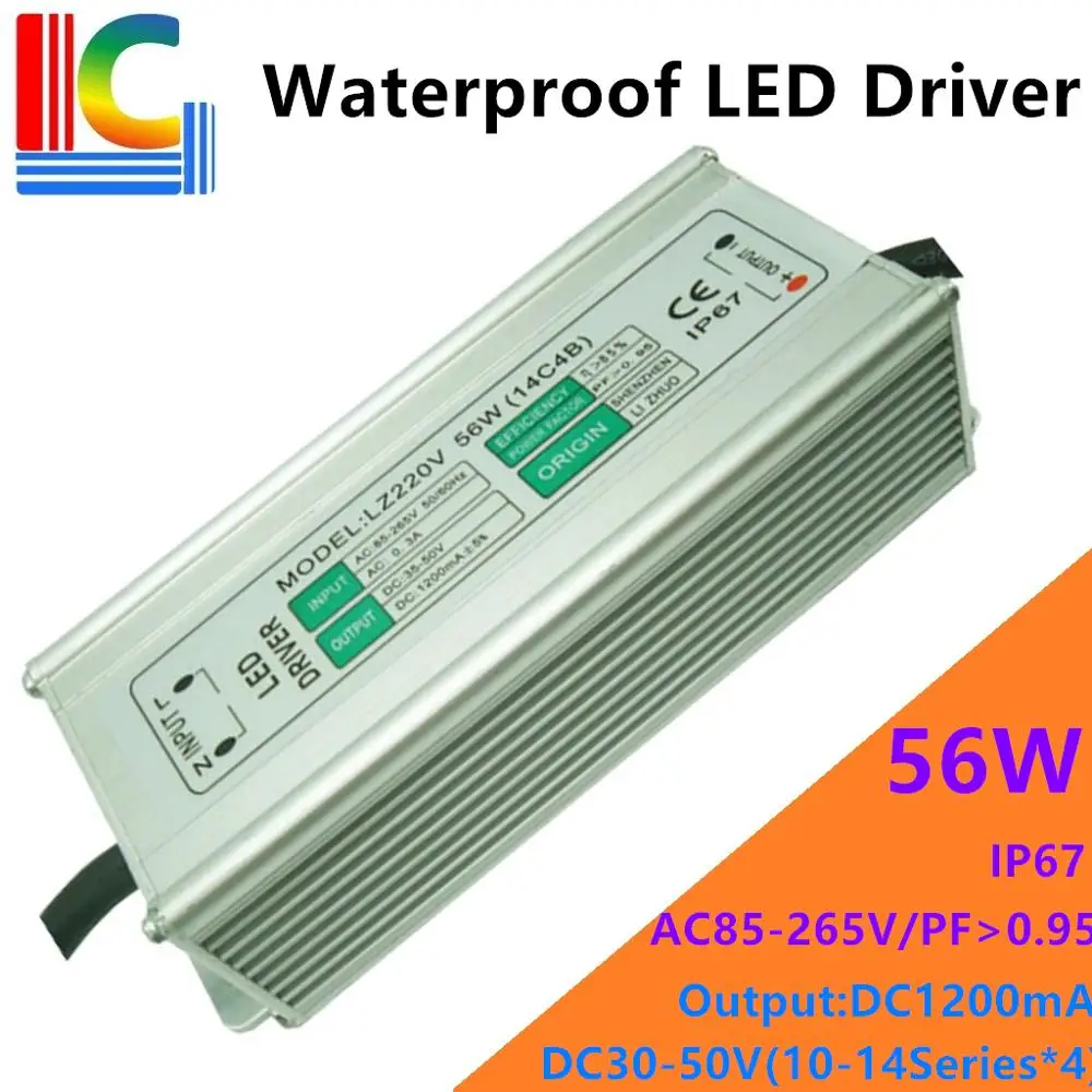 Водонепроницаемый источник питания IP67 56 Вт светодиодный адаптер для драйвера 1200