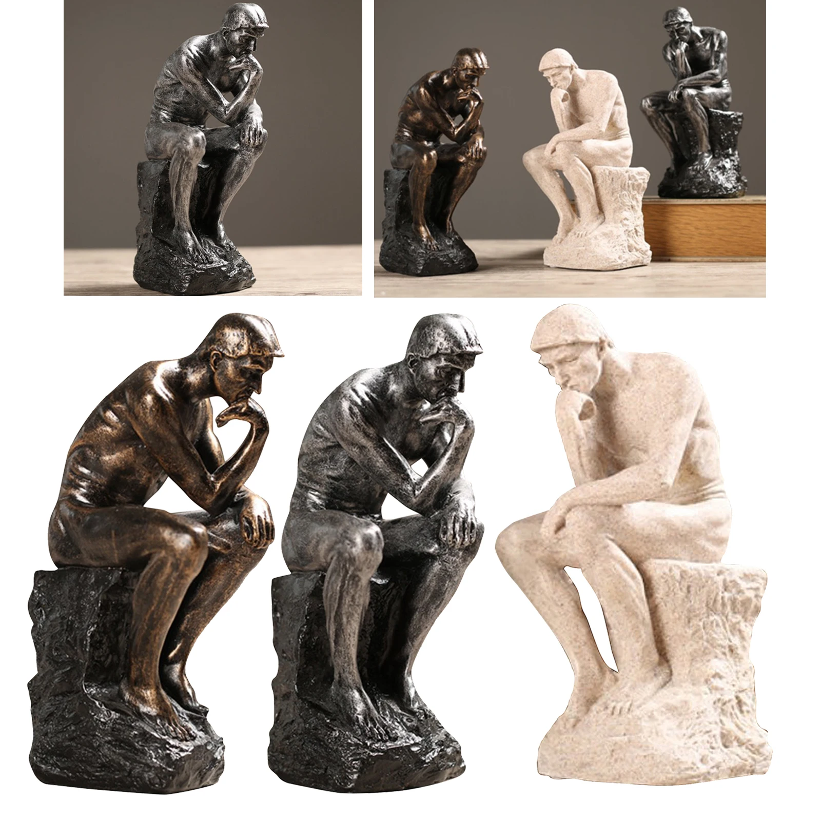 

26cm Resin Sandstone Thinkers Statue Retro Creative People Ornaments Home Decorations Accessories Handmade Crafts Gifts