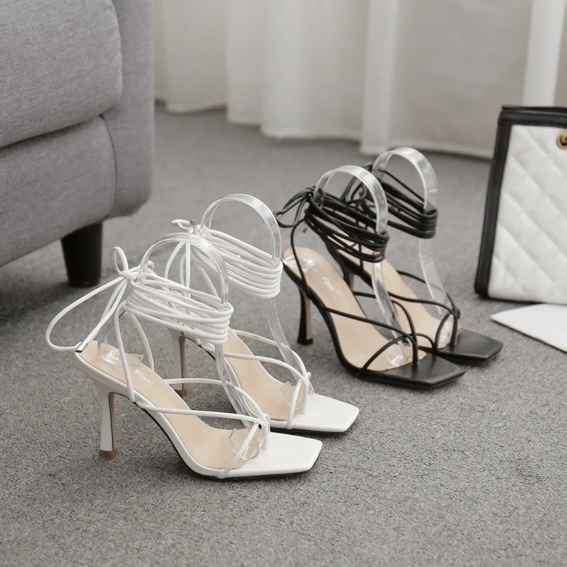 

New Women's Shoes Square Toe Simple Strap Roman High Heel Women Sandals