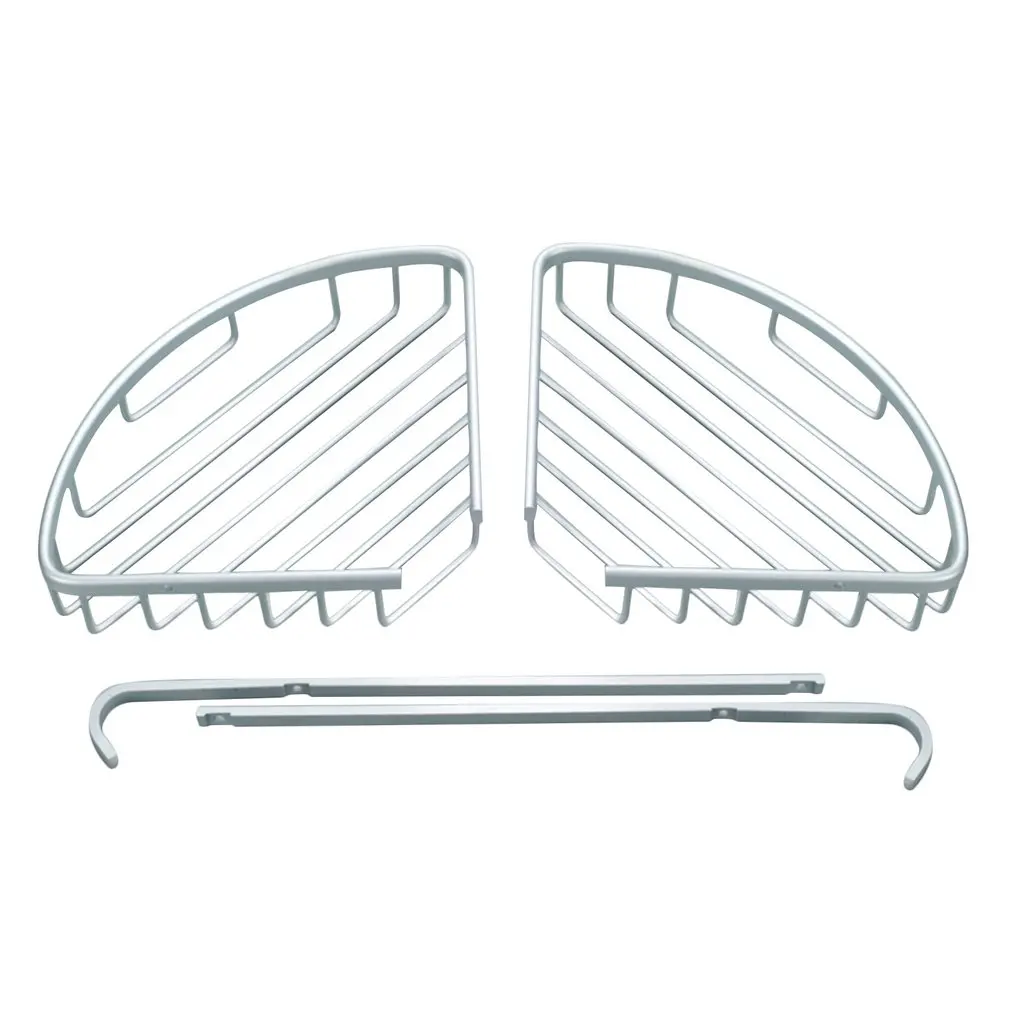 

Double Tiers Triangle Shower Basket Bathroom Corner Shelf Aluminum Storage Rack Organizer Holder with Towel Hook