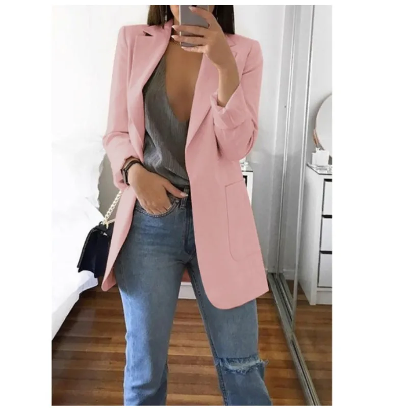2021 Spring Autumn New Fashion Leisure Lapel Slim Cardigan Suit Long Coat Women's Jacket Women Tops Long Sleeve Korean Clothing