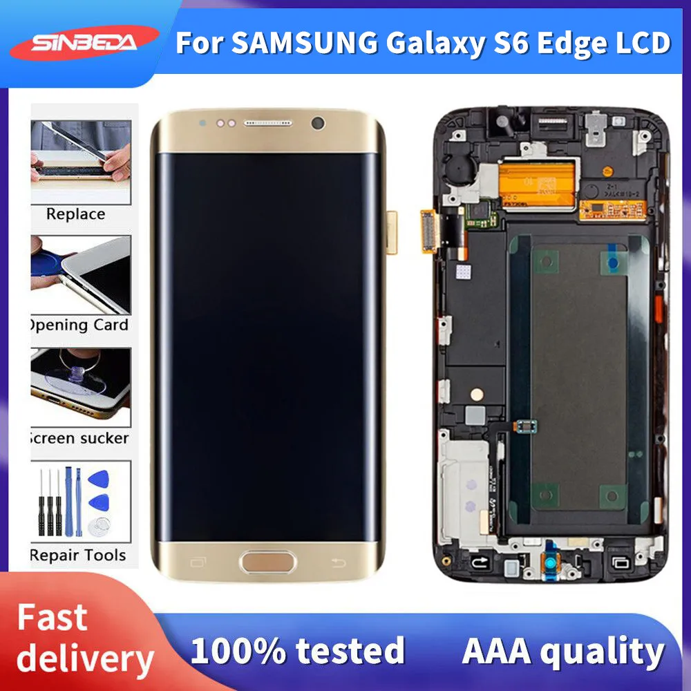 

AMOLED For SAMSUNG Galaxy S6 Edge Display LCD Digitizer Touch Screen with Frame For S6 Edge G925F G925 LCD with Burn-Shadow