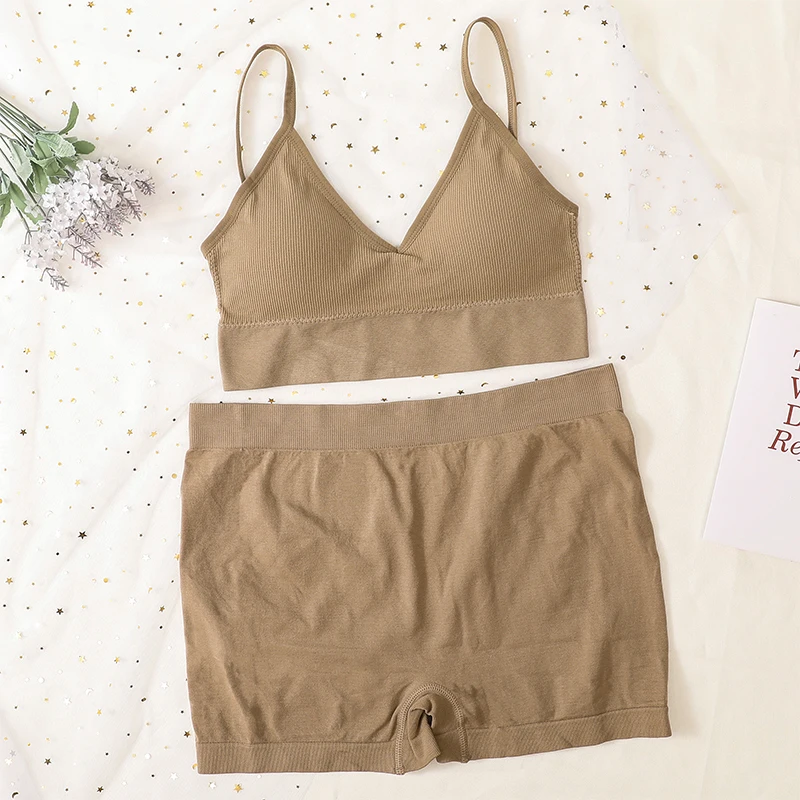 

Seamless Bra Set U Back Ribbed Lingerie Set Women Sports Bras Crop Top High Waist Boyshorts Panties Underwear Fitness Sports Top