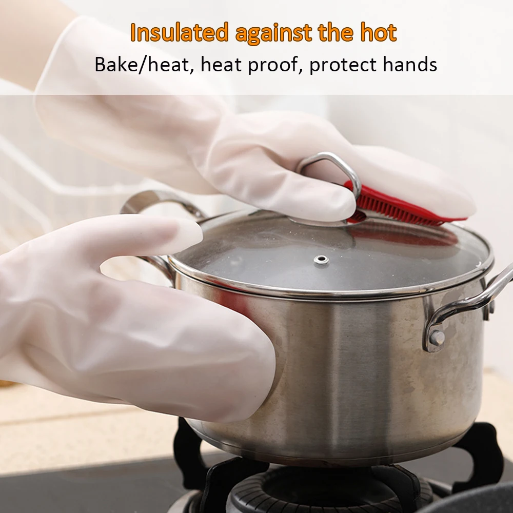 

1 Pair Kitchen Cleaning Gloves Magic Brush Silicone Dishwashing Hand Gloves Scrubber Rubber Dish Washing Houesehold Clean Tools